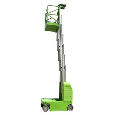 Green 9m  Double Mast Self Propelled Vertical Lift With Hydraulic Turning Wheel